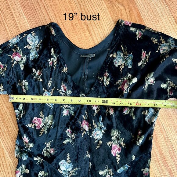 Nostalgia Vintage 1990s Black Floral Velvet Maxi Dress Boho Cottage Core - Picture 6 of 7